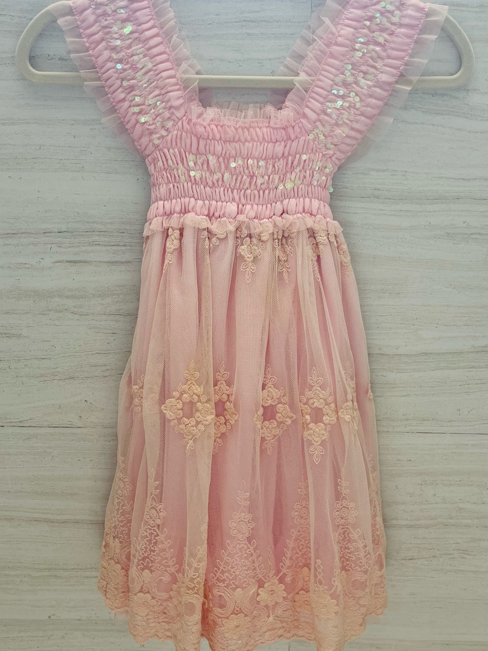 Pink Lace & Tulle Smocked Girls' Party Dress